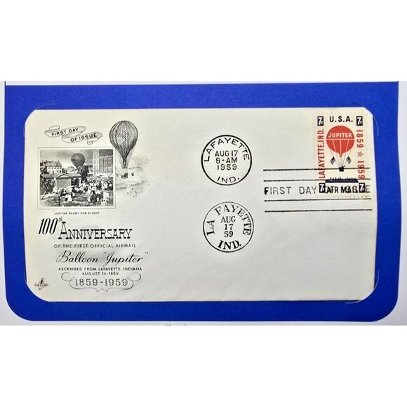 100th Anniversary Of The First Official Airmail 1959 AIRMAIL Balloon Jupiter FDC - Picture 3 of 3